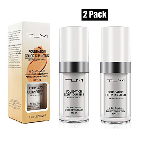 2 Pack TLM Flawless Colour Changing Foundation Makeup, Concealer Cover Cream, Warm Skin Tone Foundation liquid, Base Nude Face Moisturizing Liquid Cover Concealer for Women and Girls