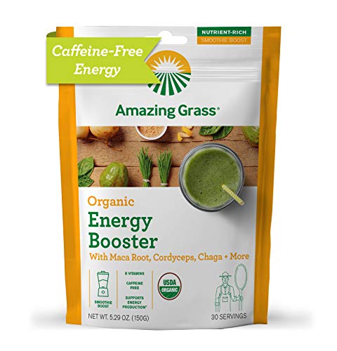 Amazing Grass Energy Booster: Energy Greens Powder, Maca, Cordyceps & Chaga, Smoothie Booster with Vitamin B, 30 Servings