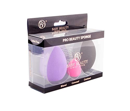 Baby Beauty 3 Pcs Makeup Sponge Set Blender Beauty Foundation Blending Sponge, Flawless for Liquid, Cream, and Powder, Multi-colored Makeup Sponges