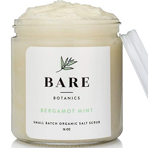 Bare Botanics Bergamot Mint Dead Sea Salt Body Scrub, Large 16oz, Wet Skin Moisturizer & Skin Exfoliator, Organic and All Natural Booty, Hand, and Foot Scrub for Dead Skin