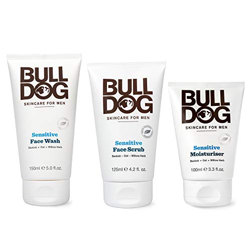 Bulldog Mens Skincare and Grooming Sensitive Full Face Kit with Sensitive Moisturizer, Sensitive Face Wash and Sensitive Face Scrub