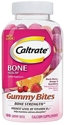 Caltrate Gummy Bites Calcium & Vitamin D3 Supplement (Black Cherry, Orange, & Strawberry Flavor, 100-Count Gummies)