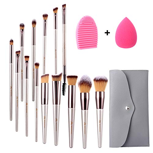 Miserwe 17Pcs Makeup Brushes Set Professional Cosmetic Brushes with Makeup Sponge Brush Cleaner and Travel Makeup Bag with Face Eye Shadow Foundation Lip Liquid Blending Brush Kit