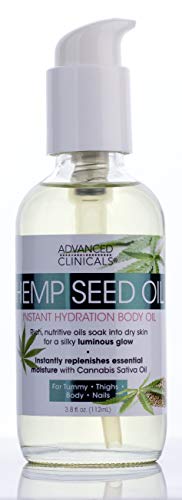 Advanced Clinicals Hemp Seed Oil for Body Moisturizing, Non-Greasy Hemp Oil for Sensitive, Oily, and Dry Skin Nourishing, Hydrating, Firming Premium Hemp Seed Oil for Brighter, Tighter Skin, 3.8 oz.