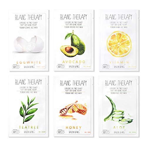 Ballon Blanc Therapy Face Moisturizer Facial Sheet Mask Infused With Aloe,TeaTree,Avocado,Vitamin,Honey & EggWhite 6 Nutritional Essence Face Masks