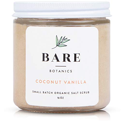 Bare Botanics All Natural Exfoliating Dead Sea Salt Body Scrub (Coconut Vanilla) Mega 16oz | Silky Smooth Skin | Deeply Moisturizing, No Fragrances, Hand Poured | Organic Salt Scrub for Women