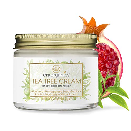 Tea Tree Oil Face Cream - For Oily, Acne Prone Skin Care Natural & Organic Facial Moisturizer with 7X Ingredients For Rosacea, Cystic Acne, Blackheads & Redness 2oz Era-Organics